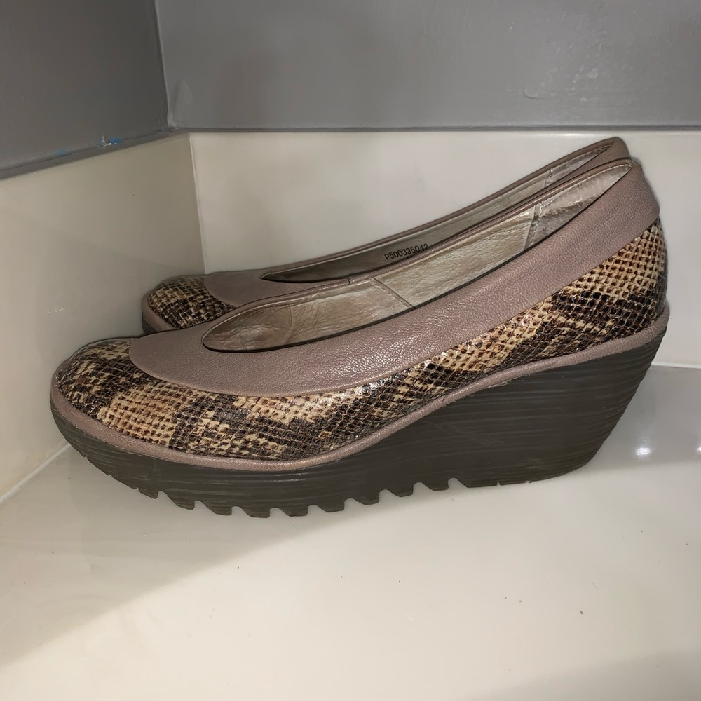 Fly London snake skin pattern wedges